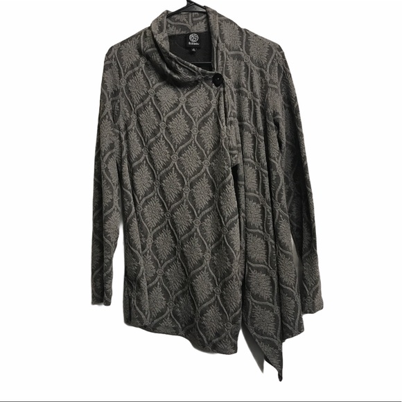 Bobeau Draped Cardigan Cascading One Button Closure gray black Print size S - Picture 13 of 16